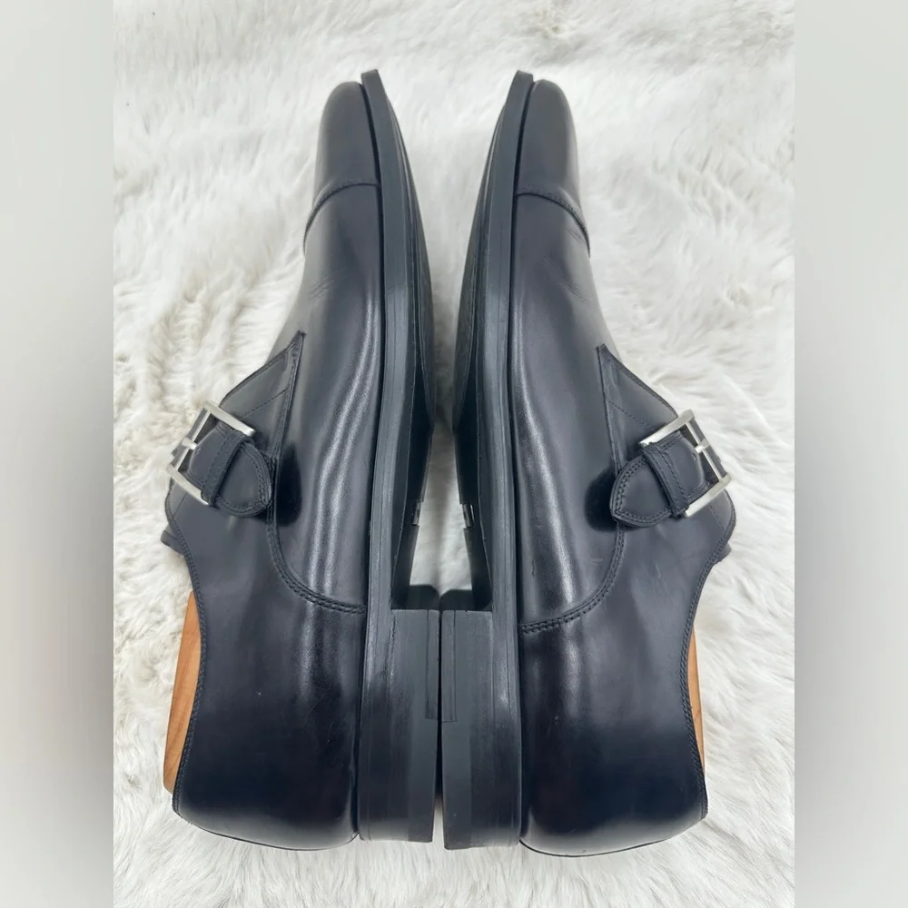 Magnanni Marco Monk Strap black leather‎ buckle slip on shoe Size 9.5 M